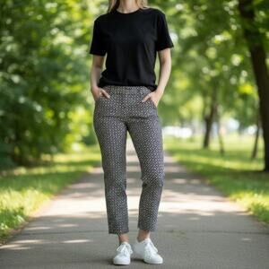 Ann Taylor Loft Black White Tiled Print Marisa Skinny Ankle Pants, Petite 4P